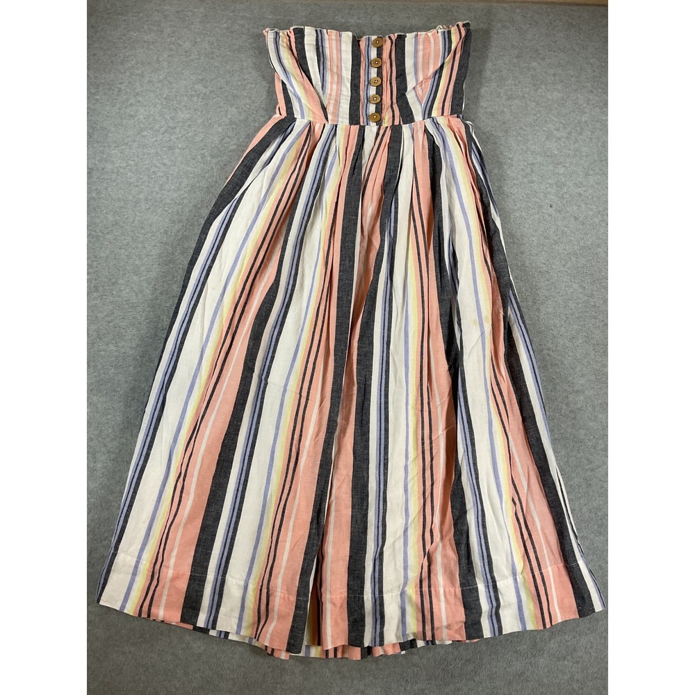 Free People Womens Multi Color Striped Strapless Smocked Midi Dress XS 2704